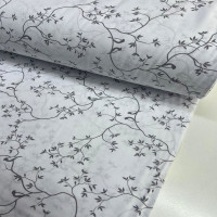 Beyaz Zemine Gri Desen Poplin Kumaş