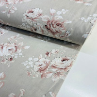 Bej Gül Desen Poplin Kumaş