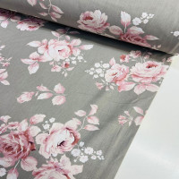 Haki Gül Desen Poplin Kumaş