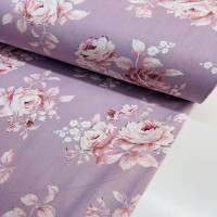 Lavanta Gül Desen Poplin Kumaş