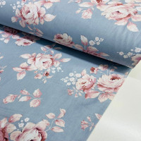indigo Gül Desen Poplin Kumaş