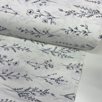 Beyaz Zemin Lacivert Desenli Poplin Kumaş