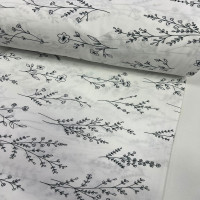 Beyaz Zemin Siyah Desenli Poplin Kumaş