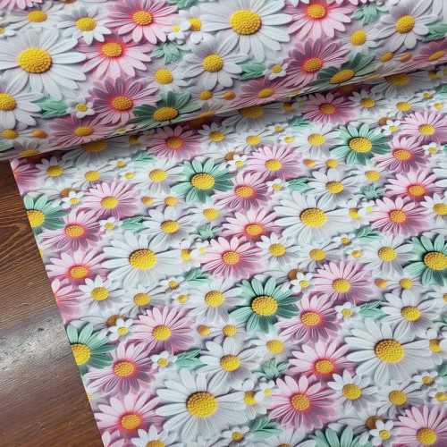 3 Boyutlu Papatya Pembe Raşel Kumaş