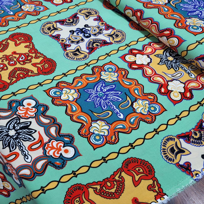 Mint Zemin Patchwork Viskon Kumaş