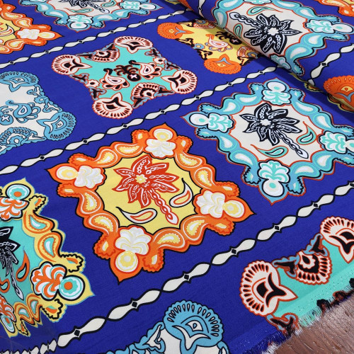 Saks Zemin Patchwork Viskon Kumaş