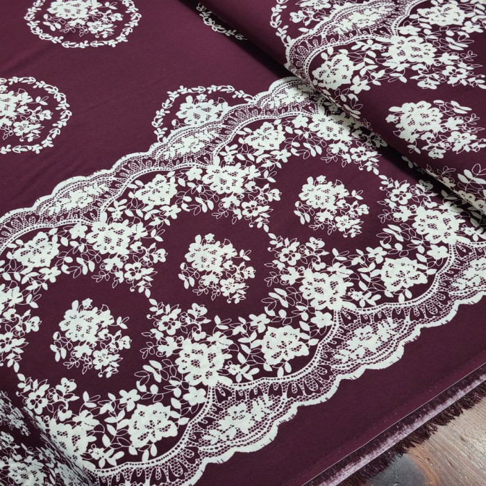 Eteği Sulu Bordo Desen Viskon Kumaş