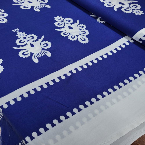 Mavi Eteği Sulu Desen Viskon Kumaş