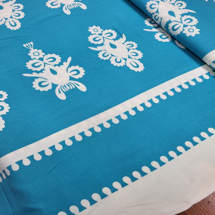 Turkuaz Eteği Sulu Desen Viskon Kumaş