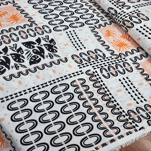 Patchwork Siyah Desen Viskon Kumaş