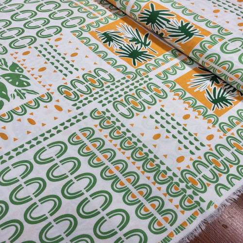 Patchwork Yeşil Desen Viskon Kumaş