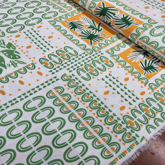 Patchwork Yeşil Desen Viskon Kumaş