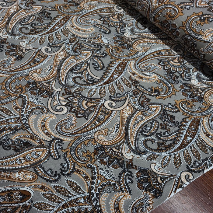 Kahve İri Şal Desen Viskon Kumaş