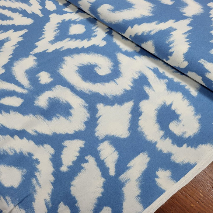 Mavi Etnik Desenli Viskon Kumaş