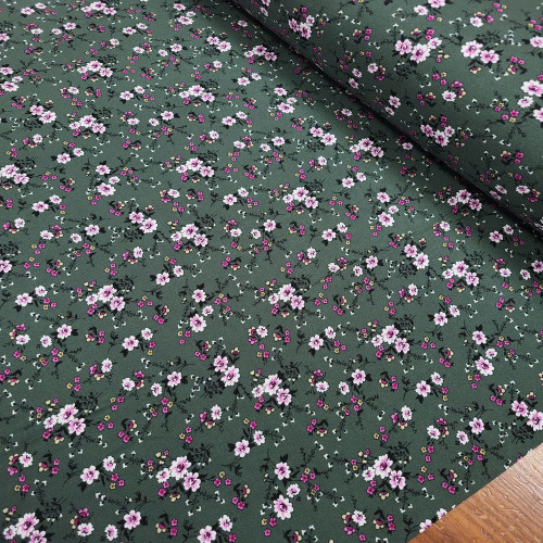 Haki Zemin Küçük Çiçekler Viskon Kumaş