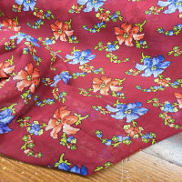 Bordo Gül Desenli Tülbent Kumaş