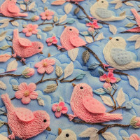 Pembe Kuşlar 3D Dijital Baskı Kumaş