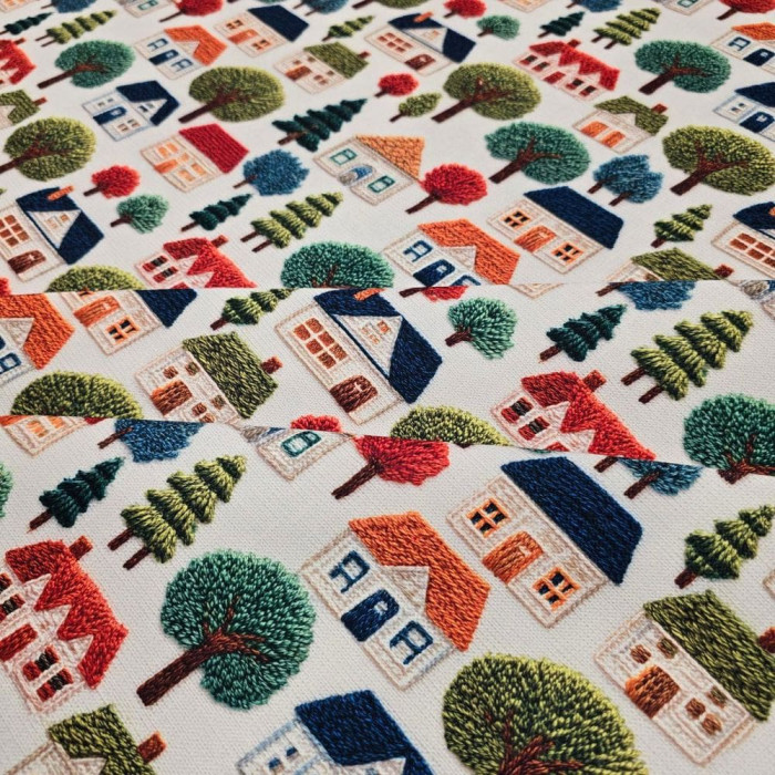 Evler 3D Dijital Baskı Kumaş