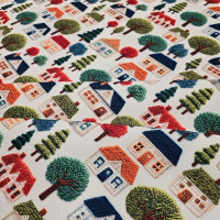 Evler 3D Dijital Baskı Kumaş